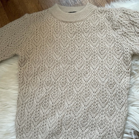 LULU’S Cup Of Cozy Beige Pointelle Knit Long Sleeve Sweater - Picture 3 of 4